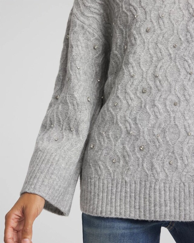 Sequined Cable Knit Sweater - image 2